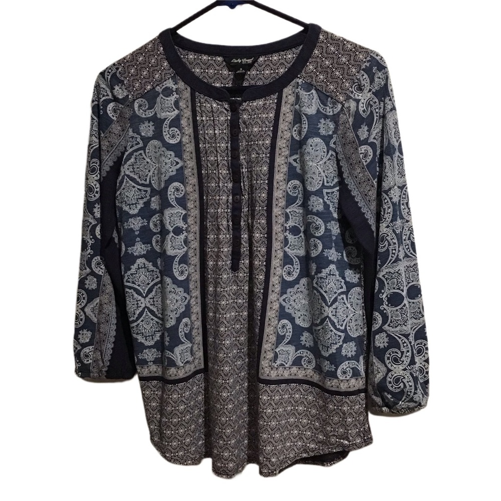 Lucky Brand women’s boho top blouse paisley print blue‎